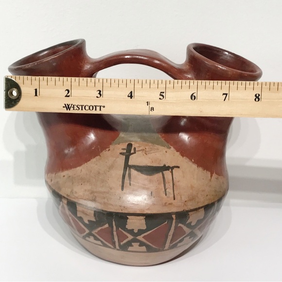 VTG Chile Ivan Pottery Vessel Primitive Hand Painted Wedding Vase Double Spout 8 - Picture 13 of 15